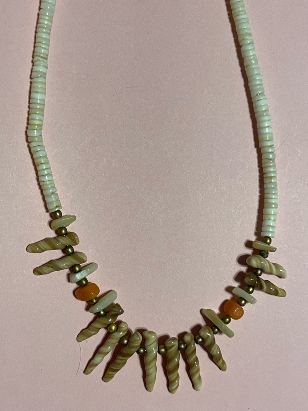 Vintage Coral Cone Shell Bead Necklace #9861 💋